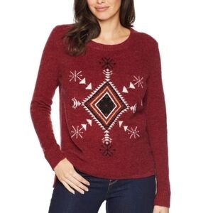 Woolrich, Burgundy Red Wool Blend Argyle Snowflake Pullover Sweater SZ Small